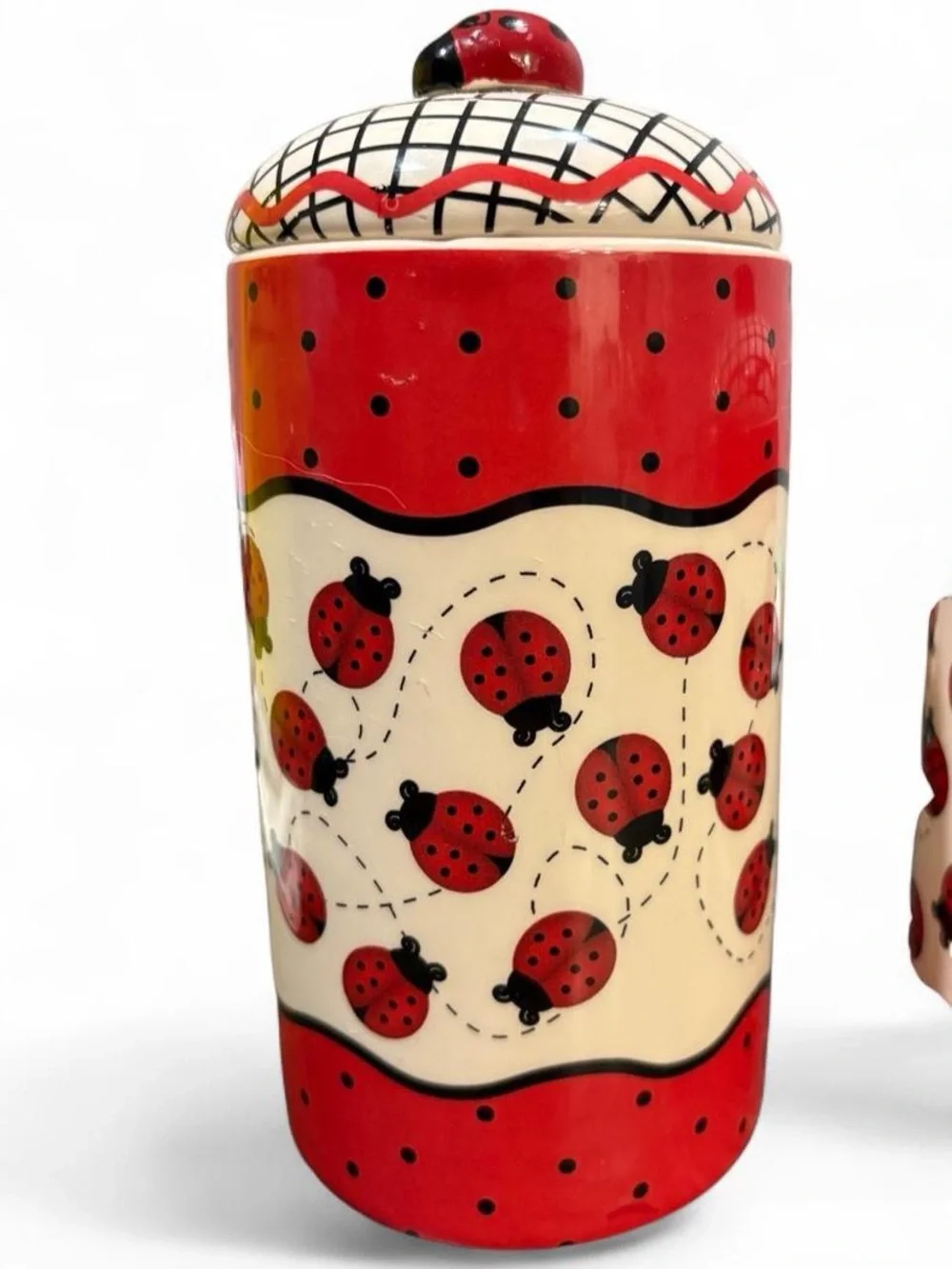 Vintage Ladybug Kitchen Canisters Set 3 Pc Ceramic Storage Jars Cottagecore